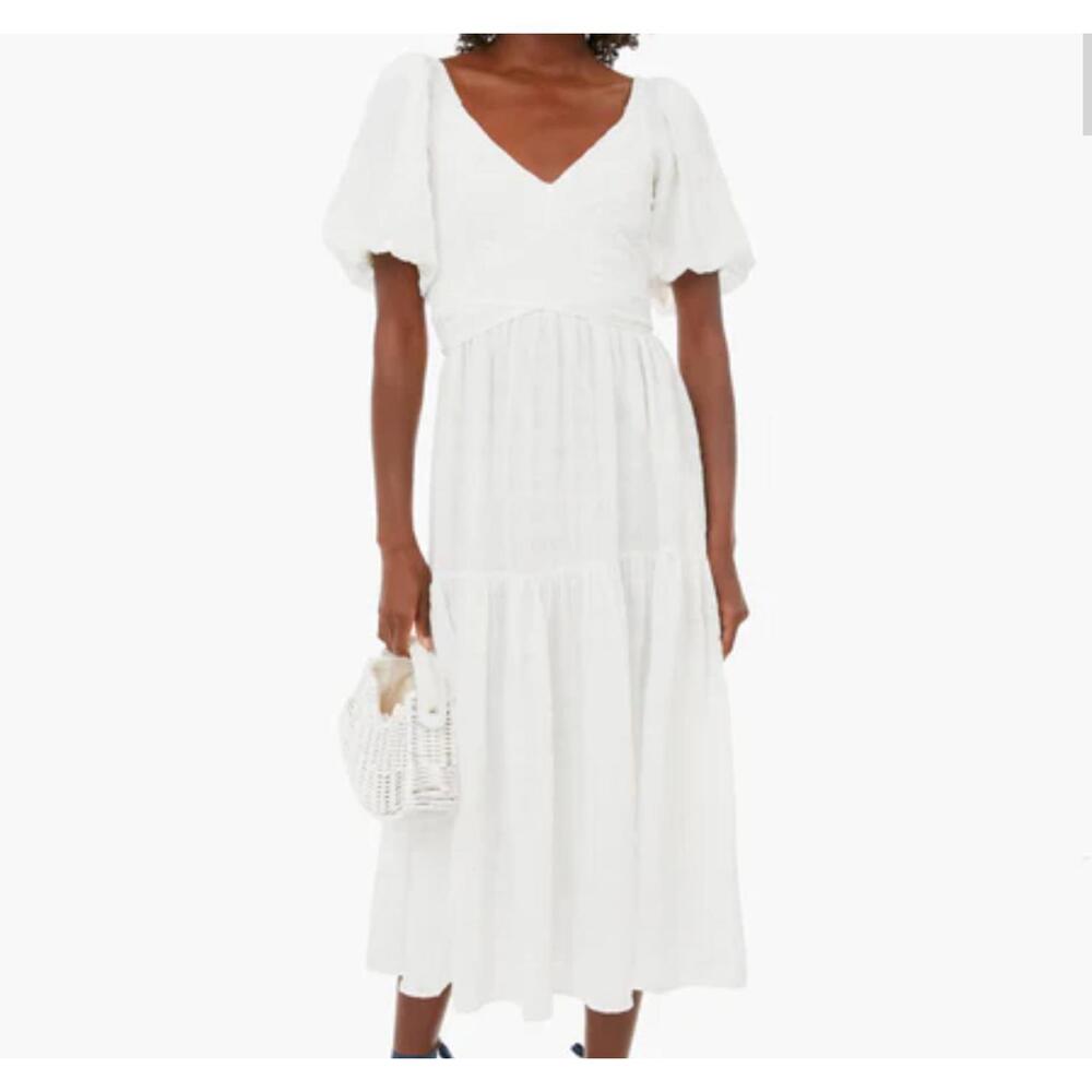 HYACINTH HOUSE White Sydney puff sleeve front tie midi dress sz XL